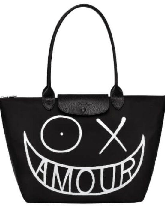 Longchamp Handbags - Longchamp Black Tote with White 'AMOUR' Graphic